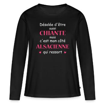 Chiante C'est mon côté ALSACIENNE - T-shirt manches longues Premium bio Femme - noir - Devant - Julia (174cm)