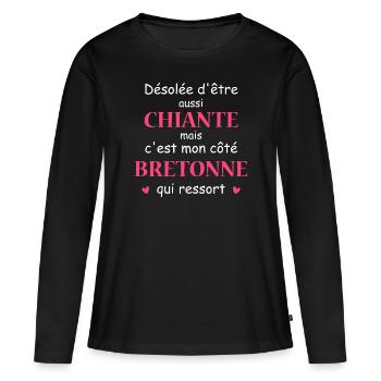 Chiante mon côté bretonne - T-shirt manches longues Premium bio Femme - noir - Devant - Julia (174cm)