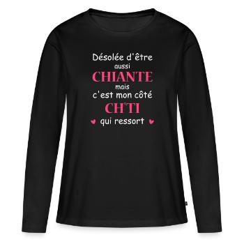 Chiante C'est mon côté chti - T-shirt manches longues Premium bio Femme - noir - Devant - Julia (174cm)