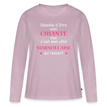Chiante C'est mon côté Marseillaise - T-shirt manches longues Premium bio Femme - rose poudré - Devant - Julia (174cm)