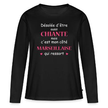 Chiante C'est mon côté Marseillaise - T-shirt manches longues Premium bio Femme - noir - Devant - Julia (174cm)