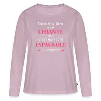 Chiante C'est mon côté ESPAGNOLE - T-shirt manches longues Premium bio Femme - rose poudré - Devant - Julia (174cm)