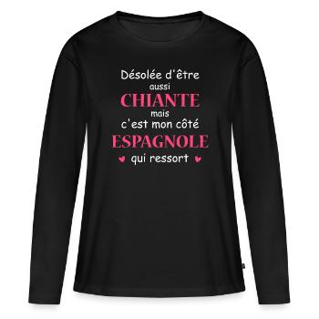 Chiante C'est mon côté ESPAGNOLE - T-shirt manches longues Premium bio Femme - noir - Devant - Julia (174cm)