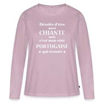Chiante C'est mon côté portugaise - T-shirt manches longues Premium bio Femme - rose poudré - Devant - Julia (174cm)