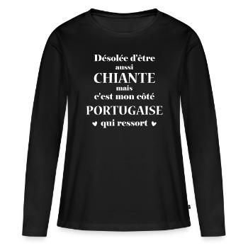 Chiante C'est mon côté portugaise - T-shirt manches longues Premium bio Femme - noir - Devant - Julia (174cm)