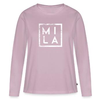 Mila Minimalisme - T-shirt manches longues Premium bio Femme - rose poudré - Devant - Julia (174cm)