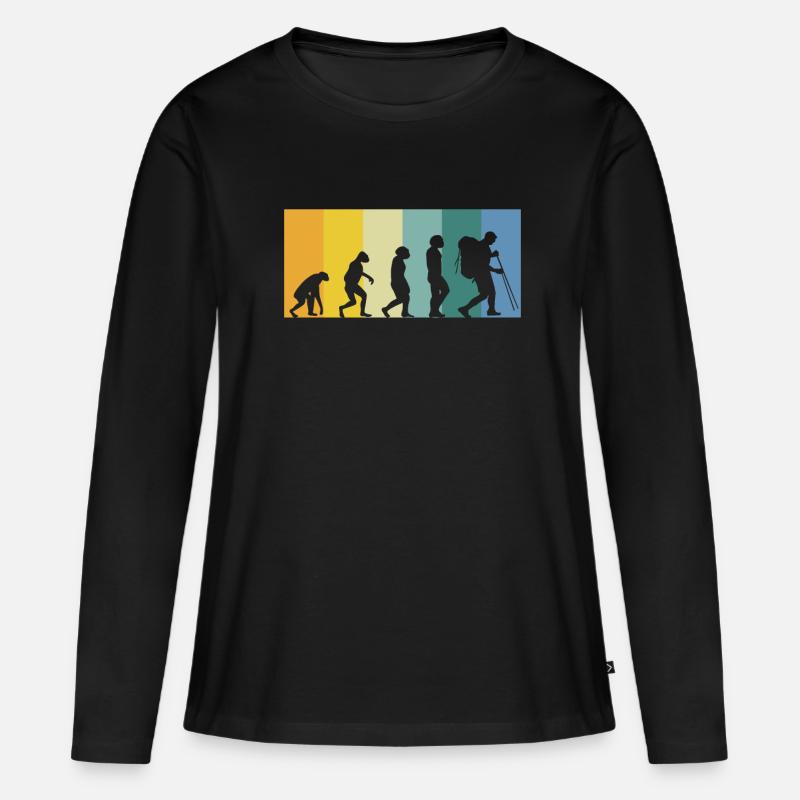 Evolution Wanderer - wandern retro vintage Farben - Frauen Premium Bio Langarmshirt - Schwarz