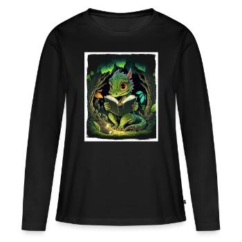 Bücher Buch Drach Fabel Fantasie Saga Lesen - Frauen Premium Bio Langarmshirt - Schwarz - Vorne - Julia (174cm)