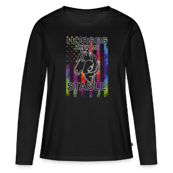 Horse keep me stable Pferdemädchen - Westernreiten - Frauen Premium Bio Langarmshirt - Schwarz - Vorne - Julia (174cm)