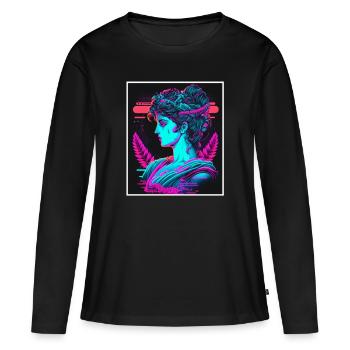 Vaporwave Griechische Mythologie Gott Neon Olymp - Frauen Premium Bio Langarmshirt - Schwarz - Vorne - Julia (174cm)