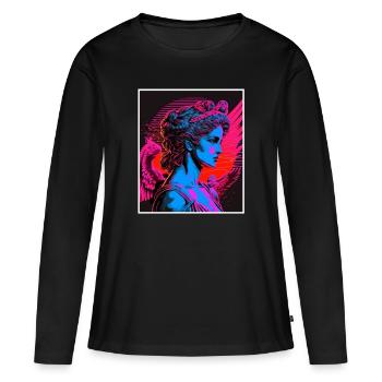 Vaporwave Griechische Mythologie Gott Neon Olymp - Frauen Premium Bio Langarmshirt - Schwarz - Vorne - Julia (174cm)