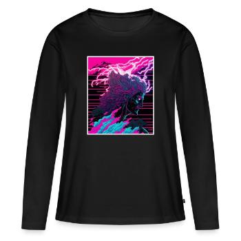 Vaporwave Griechische Mythologie Gott Neon Olymp - Frauen Premium Bio Langarmshirt - Schwarz - Vorne - Julia (174cm)
