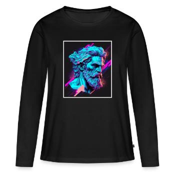 Vaporwave Griechische Mythologie Gott Neon Olymp - Frauen Premium Bio Langarmshirt - Schwarz - Vorne - Julia (174cm)