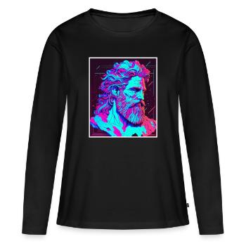 Vaporwave Griechische Mythologie Gott Neon Olymp - Frauen Premium Bio Langarmshirt - Schwarz - Vorne - Julia (174cm)