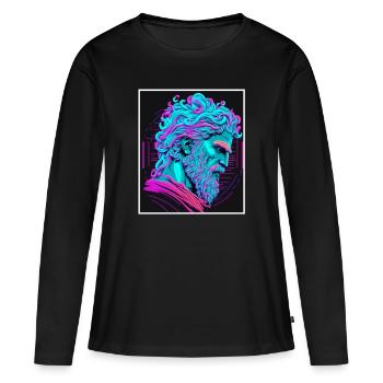 Vaporwave Griechische Mythologie Gott Neon Olymp - Frauen Premium Bio Langarmshirt - Schwarz - Vorne - Julia (174cm)