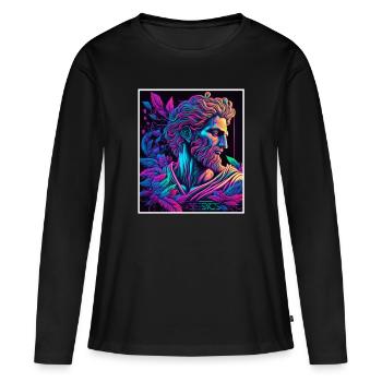 Vaporwave Griechische Mythologie Gott Neon Olymp - Frauen Premium Bio Langarmshirt - Schwarz - Vorne - Julia (174cm)