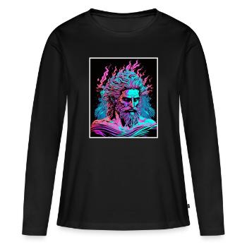 Vaporwave Griechische Mythologie Gott Neon Olymp - Frauen Premium Bio Langarmshirt - Schwarz - Vorne - Julia (174cm)
