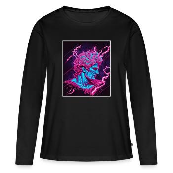Vaporwave Griechische Mythologie Gott Neon Olymp - Frauen Premium Bio Langarmshirt - Schwarz - Vorne - Julia (174cm)