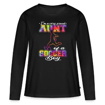 Aunt of a Soccer Boy - Fußball - Fußballspieler - Frauen Premium Bio Langarmshirt - Schwarz - Vorne - Julia (174cm)