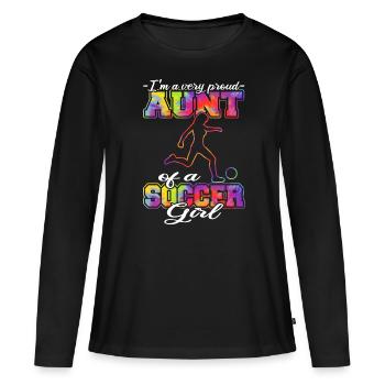 Tante d’une fille de soccer - Joueuse de soccer | Football - T-shirt manches longues Premium bio Femme - noir - Devant - Julia (174cm)