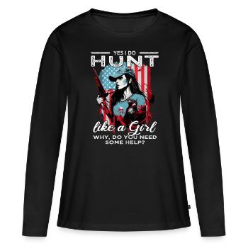 Oui, je chasse comme une fille - Buck Deer Hunting - T-shirt manches longues Premium bio Femme - noir - Devant - Julia (174cm)