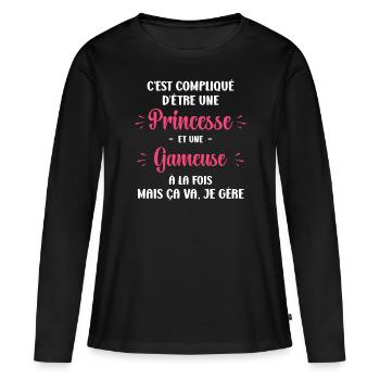 Princesse gameuse - T-shirt manches longues Premium bio Femme - noir - Devant - Julia (174cm)