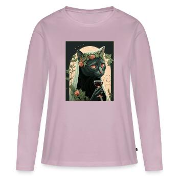 Cat Nun Church Vaporwave Religion Chaton - T-shirt manches longues Premium bio Femme - rose poudré - Devant - Julia (174cm)