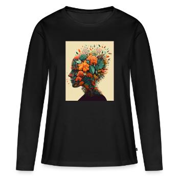 Blumen Vögel Motivation Mental Health Depression - Frauen Premium Bio Langarmshirt - Schwarz - Vorne - Julia (174cm)