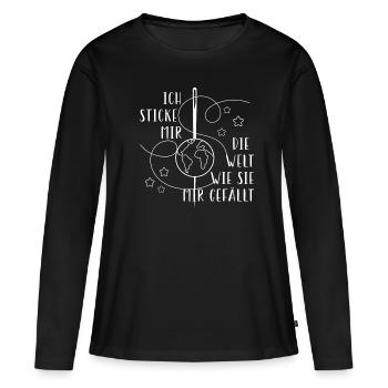 Lustiges Sticke Welt Wie Gefällt Sticken Stickerin - Frauen Premium Bio Langarmshirt - Schwarz - Vorne - Julia (174cm)