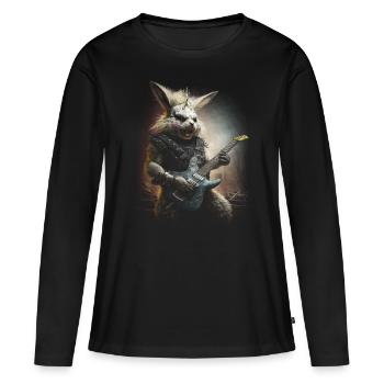 Heavy Metal Bunny with Electric Guitar & Leather Rivets Top - Women's Premium Organic Long Sleeve Shirt - black - Front - Julia (174cm)