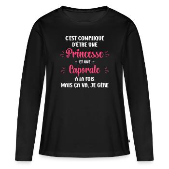 C'est compliqué d'être une princesse et un caporal - T-shirt manches longues Premium bio Femme - noir - Devant - Julia (174cm)