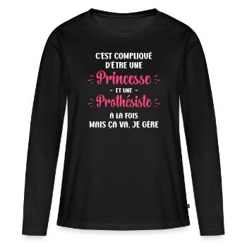 C'est compliqué d'être une princesse et une Prothé - T-shirt manches longues Premium bio Femme - noir - Devant - Julia (174cm)