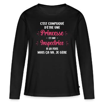 C'est compliqué d'être une princesse et un Inspect - T-shirt manches longues Premium bio Femme - noir - Devant - Julia (174cm)
