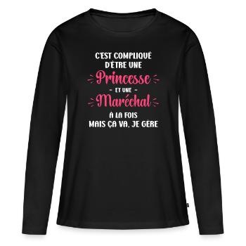 C'est compliqué d'être une princesse et un marécha - T-shirt manches longues Premium bio Femme - noir - Devant - Julia (174cm)
