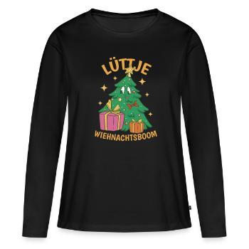 Lüttje Wiehnachtsboom Plattdeutsch - Frauen Premium Bio Langarmshirt - Schwarz - Vorne - Julia (174cm)