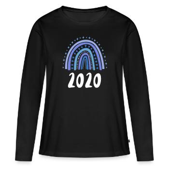 Arc-en-ciel bleu Année de naissance 2020 - T-shirt manches longues Premium bio Femme - noir - Devant - Julia (174cm)