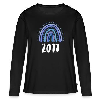 Arc-en-ciel bleu Année de naissance 2017 - T-shirt manches longues Premium bio Femme - noir - Devant - Julia (174cm)
