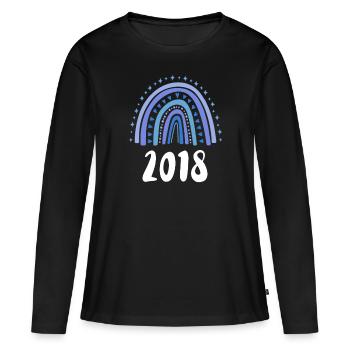 Arc-en-ciel bleu Année de naissance 2018 - T-shirt manches longues Premium bio Femme - noir - Devant - Julia (174cm)