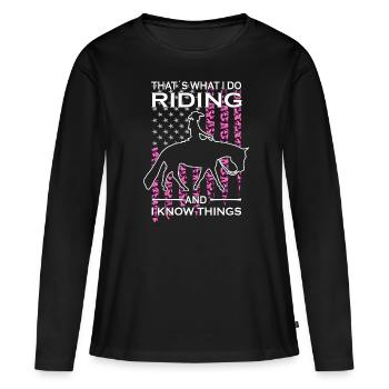 C’est ce que je fais Équitation - Équitation de l’Ouest - T-shirt manches longues Premium bio Femme - noir - Devant - Julia (174cm)