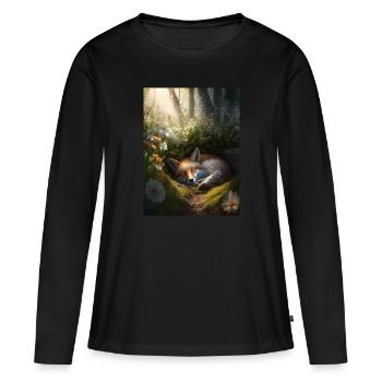 Fix und Foxi Fuchs Spruch Schlafshirt Kuscheln - Frauen Premium Bio Langarmshirt - Schwarz - Vorne - Julia (174cm)