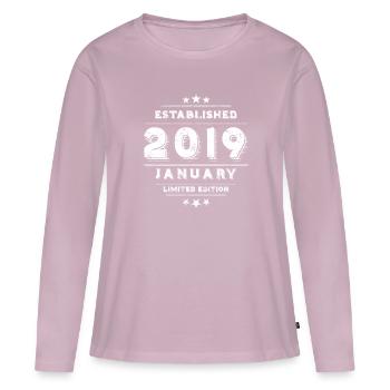 Anniversaire en janvier 2019 - janvier - T-shirt manches longues Premium bio Femme - rose poudré - Devant - Julia (174cm)