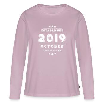 Anniversaire en Octobre 2019 - Octobre - T-shirt manches longues Premium bio Femme - rose poudré - Devant - Julia (174cm)
