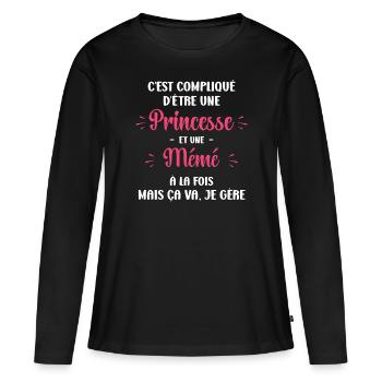 mémé - T-shirt manches longues Premium bio Femme - noir - Devant - Julia (174cm)