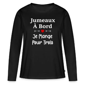 Jumeaux a bord je mange pour trois - T-shirt manches longues Premium bio Femme - noir - Devant - Julia (174cm)