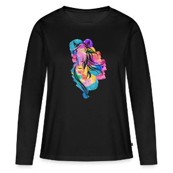 Cheval coloré Wpap Art Pop Art géométrique - T-shirt manches longues Premium bio Femme - noir - Devant - Julia (174cm)