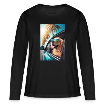 Golden Retriever Sunglasses Beach Palms - Women's Premium Organic Long Sleeve Shirt - black - Front - Julia (174cm)