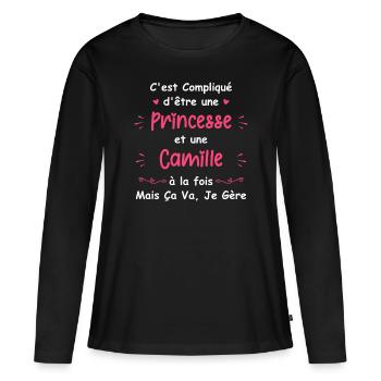 C'est compliqué d'être une princesse et Camille - T-shirt manches longues Premium bio Femme - noir - Devant - Julia (174cm)