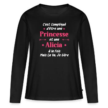 C'est compliqué d'être une princesse et alicia - T-shirt manches longues Premium bio Femme - noir - Devant - Julia (174cm)