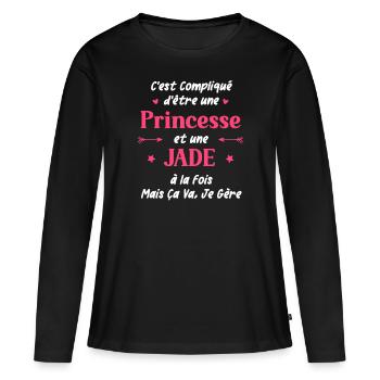 C'est compliqué d'être une princesse et Jade - T-shirt manches longues Premium bio Femme - noir - Devant - Julia (174cm)