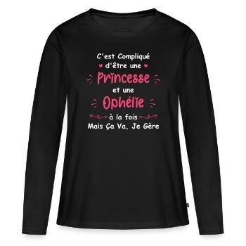 C'est compliqué d'être une princesse et ophélie - T-shirt manches longues Premium bio Femme - noir - Devant - Julia (174cm)